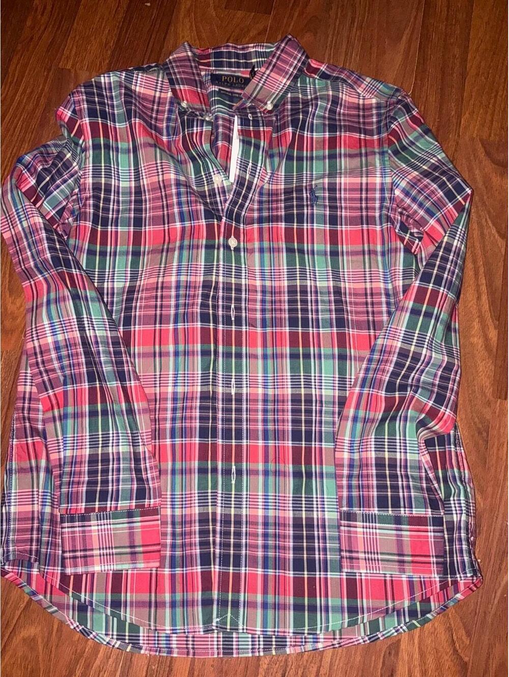 Polo Ralph Lauren Shirt Men Size Large Plaid Button Up Colorful